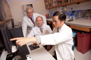 Jamey Weichert, PhD (from left), Lance Hall, MD and John Kuo, MD, PhD collaborated on the study.