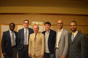 L2R: Solomon Ondomo ’18, Casey Madura ’15, Robert Dempsey, Chair, Chris Nickele ’14, Sharad Rajpal ’09, Azam Ahmed ’09.